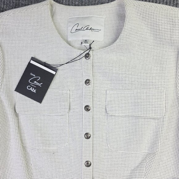 CAbi Carol Anderson Blazer Womens 6 White Black Check Zip Line Peplum Jacket - Picture 6 of 14